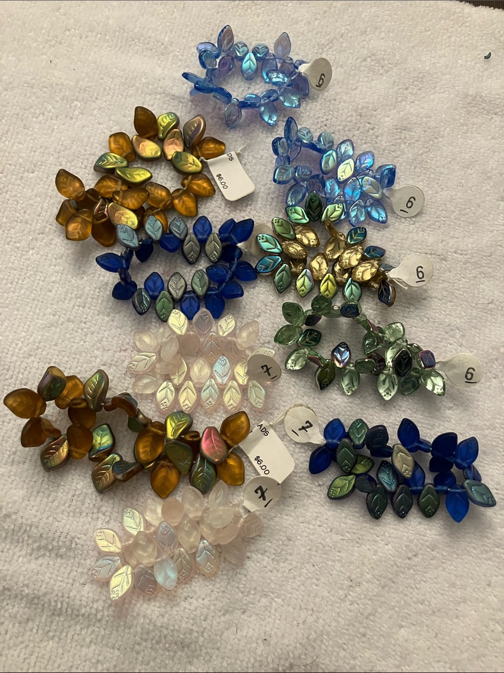 Iridescent Leaf Beads - Blue and Multi